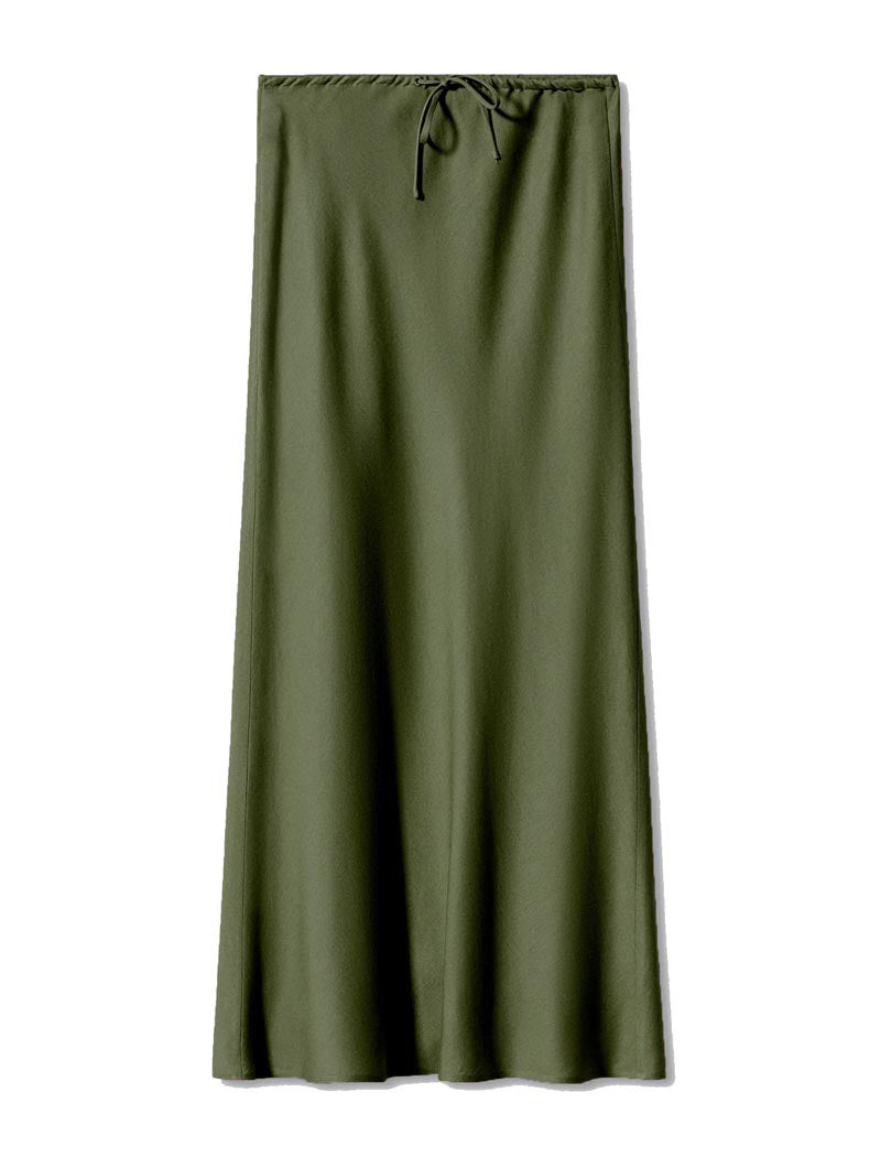 Drawstring Satin Maxi Skirt