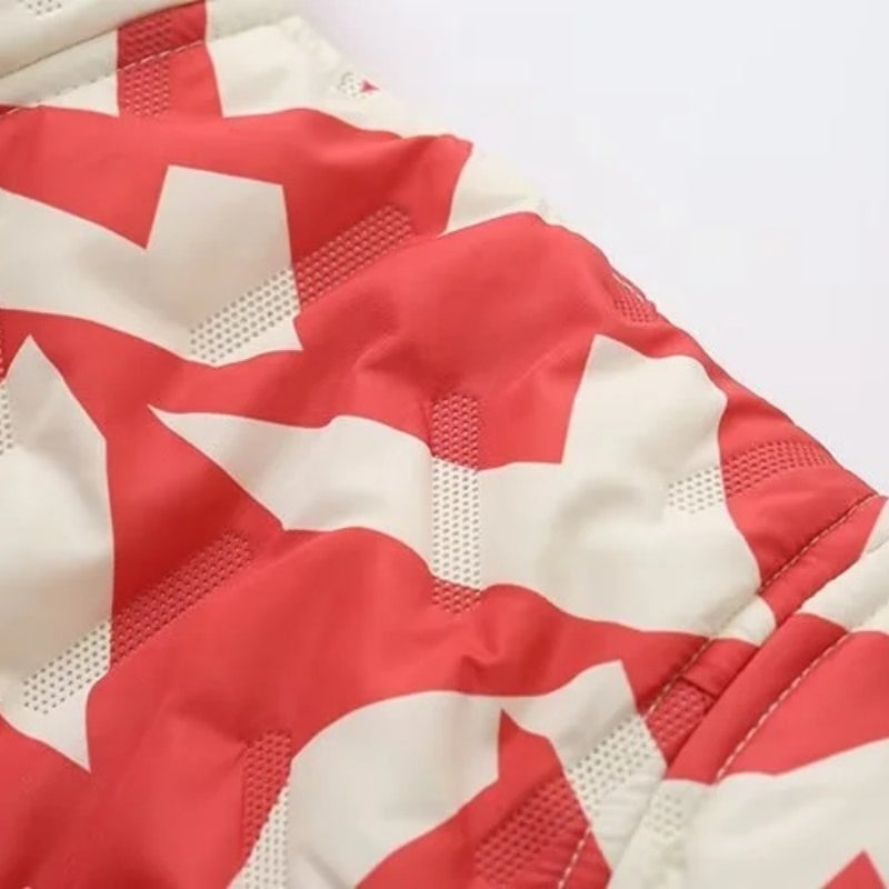 Printed Quilted Zip-Up Coat