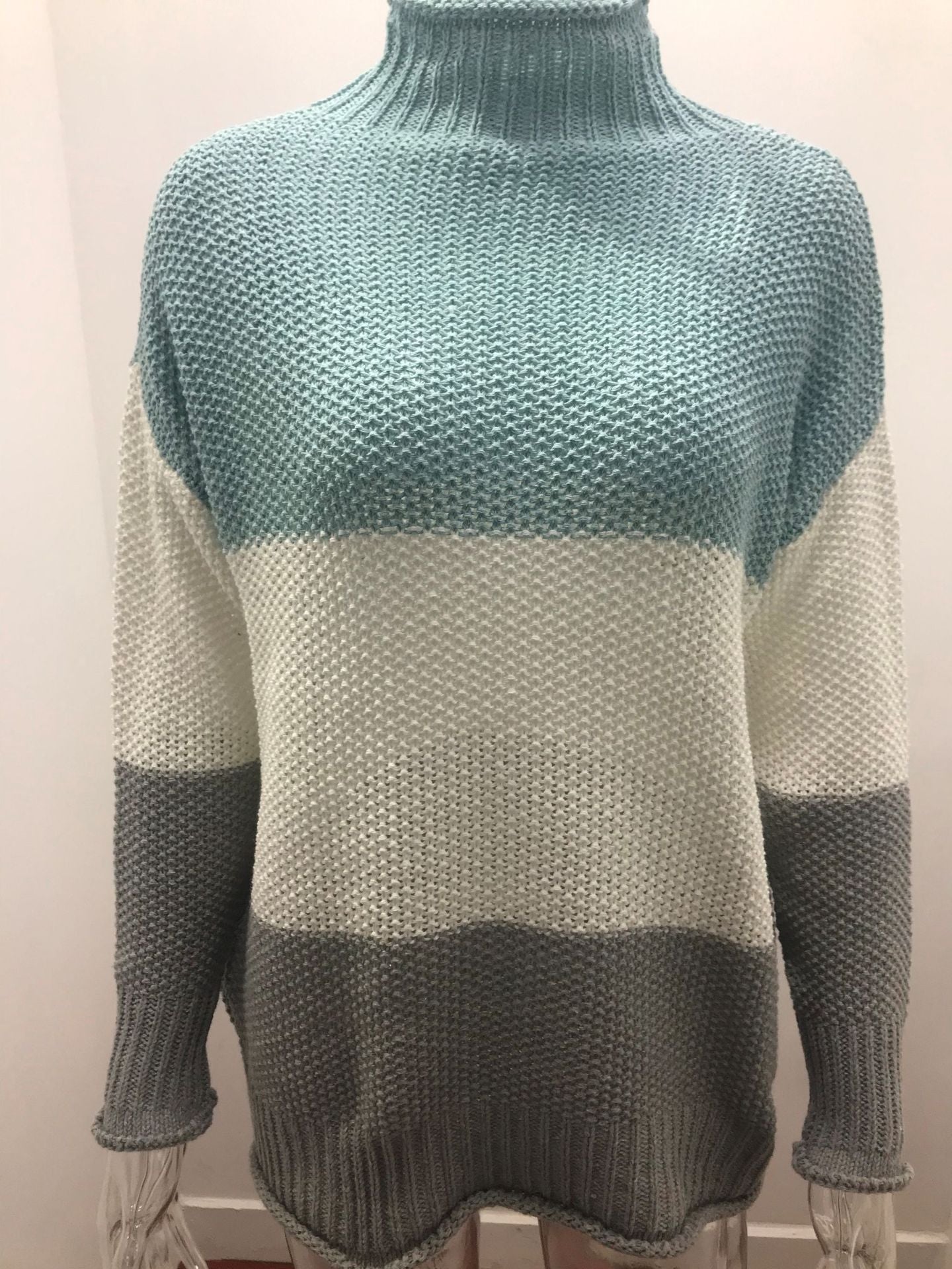 Colorblock Knit Turtleneck Sweater