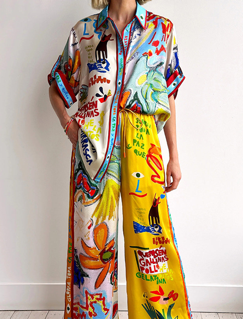 Colorful Print Shirt and Pants Set