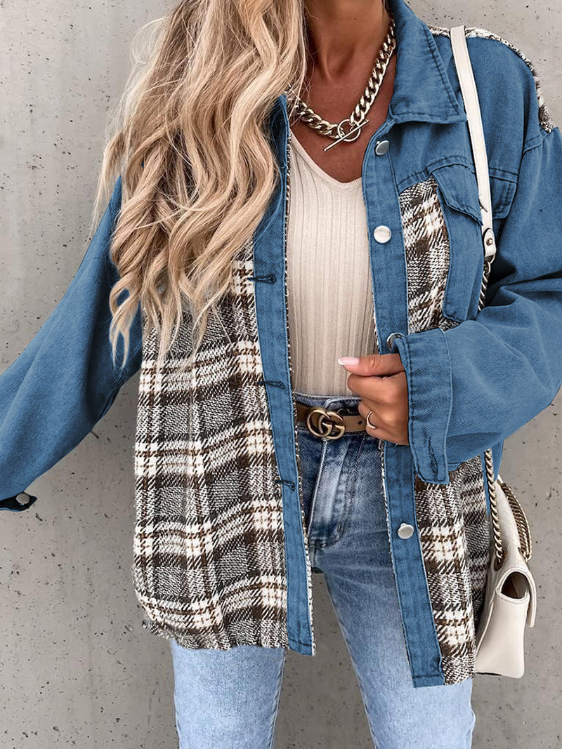 Plaid Patchwork Button-Up Jacket