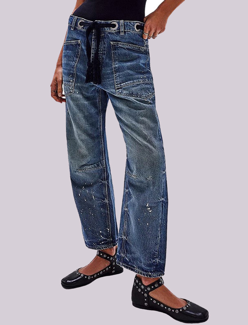 Wide-Leg Drawstring Jeans