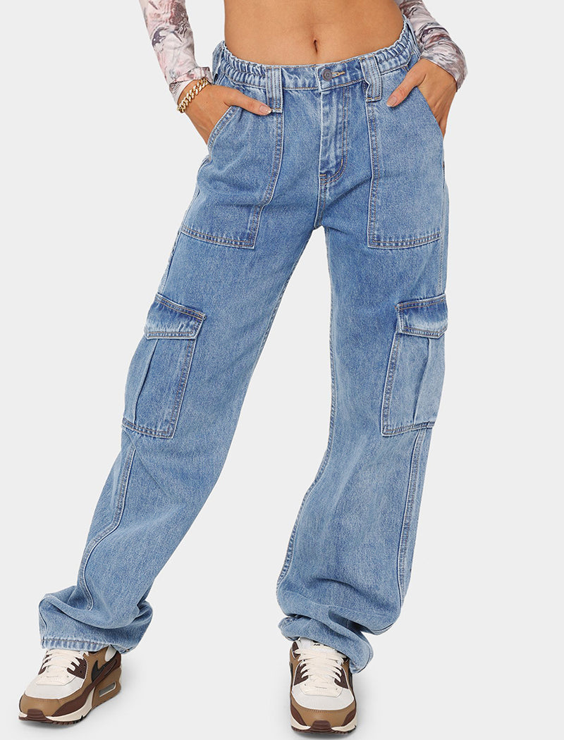 Denim Semi-Elastic Cargo Pants