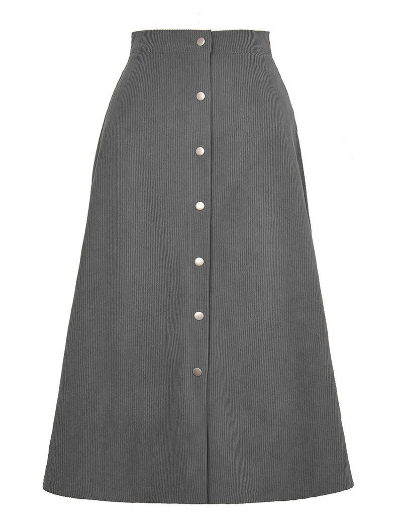 Button-Front A-Line Midi Skirt