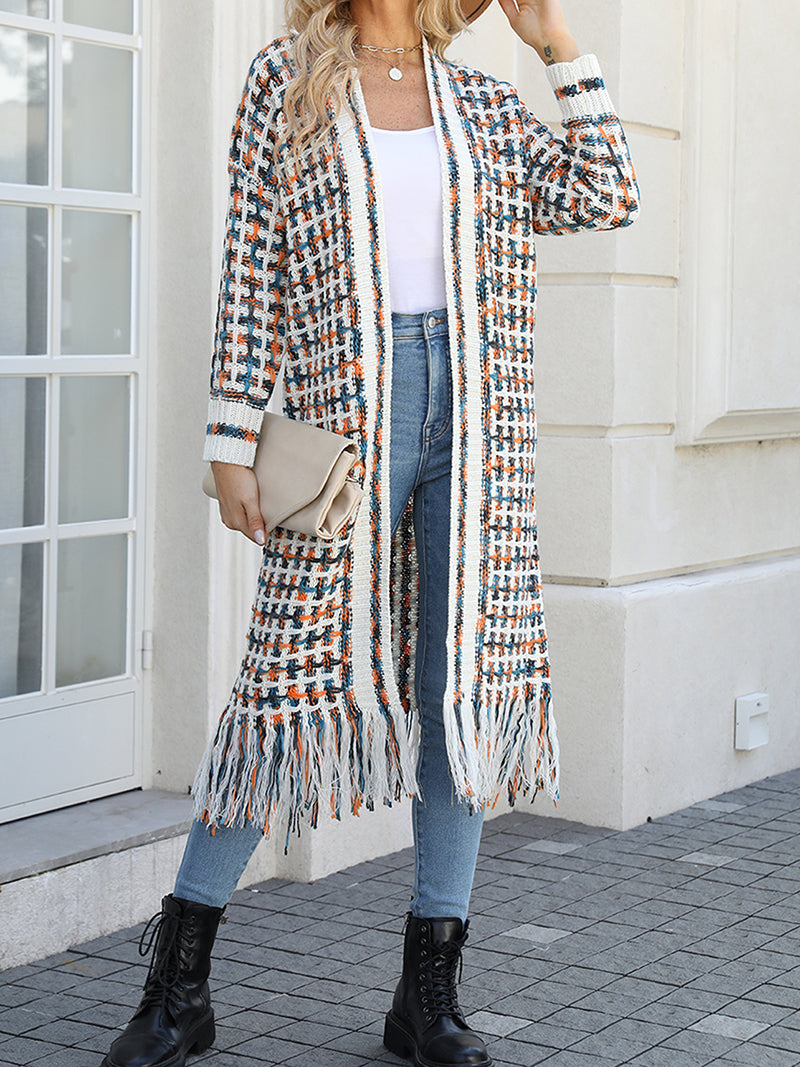 Fringe Longline Open-Front Cardigan