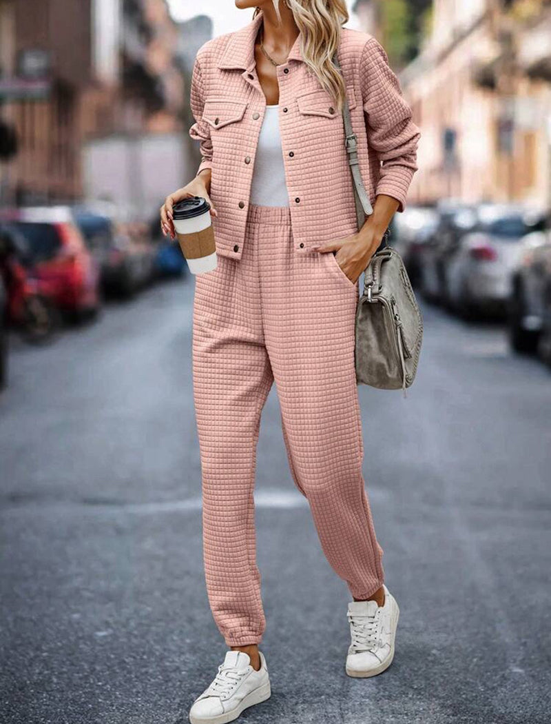 Waffle Textured Two-Piece Jogger Set