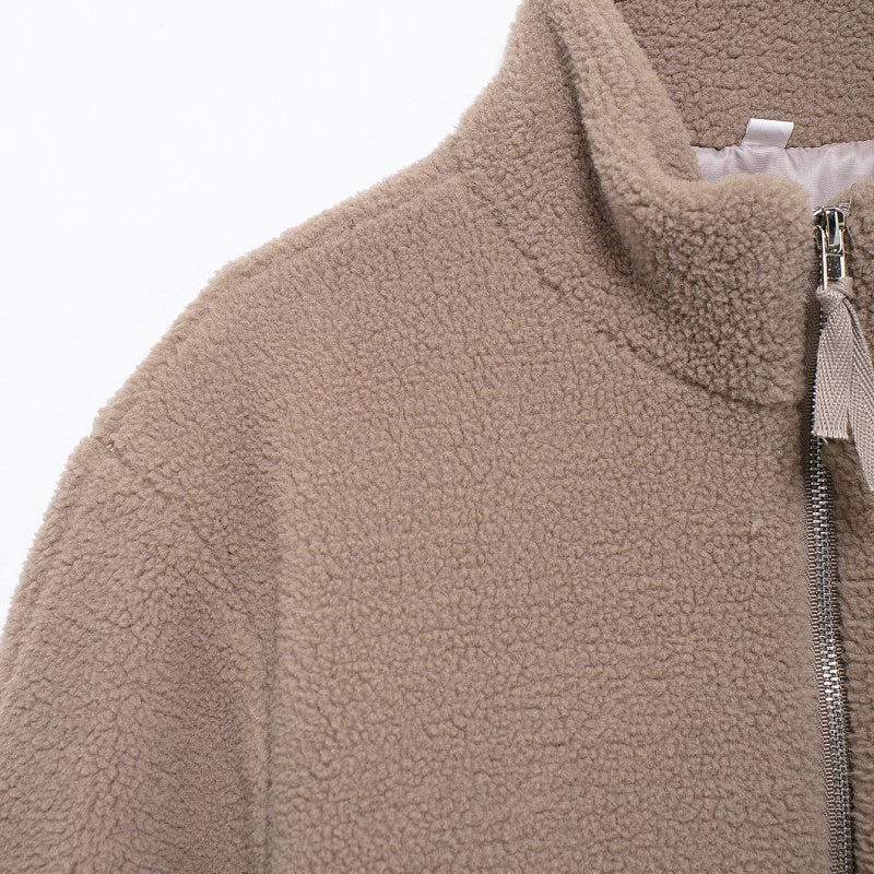 Zip-Up Teddy Jacket with Oversized Fit