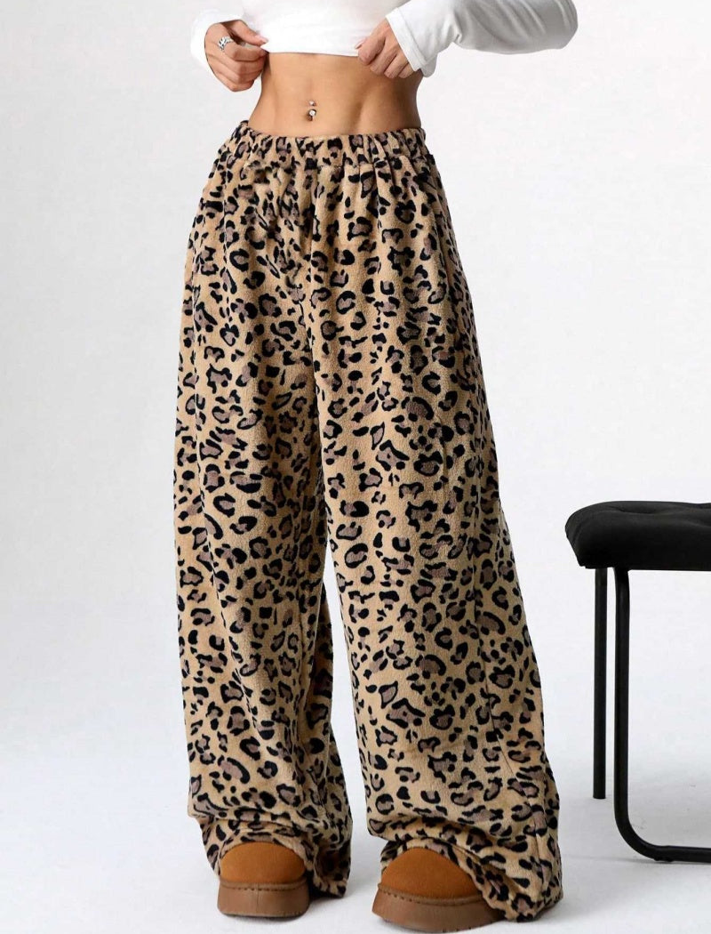 Leopard Print Casual Wide-Leg Pants