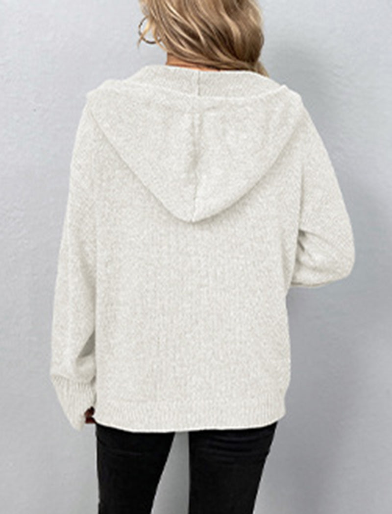Button-Up Drawstring Hooded Cardigan