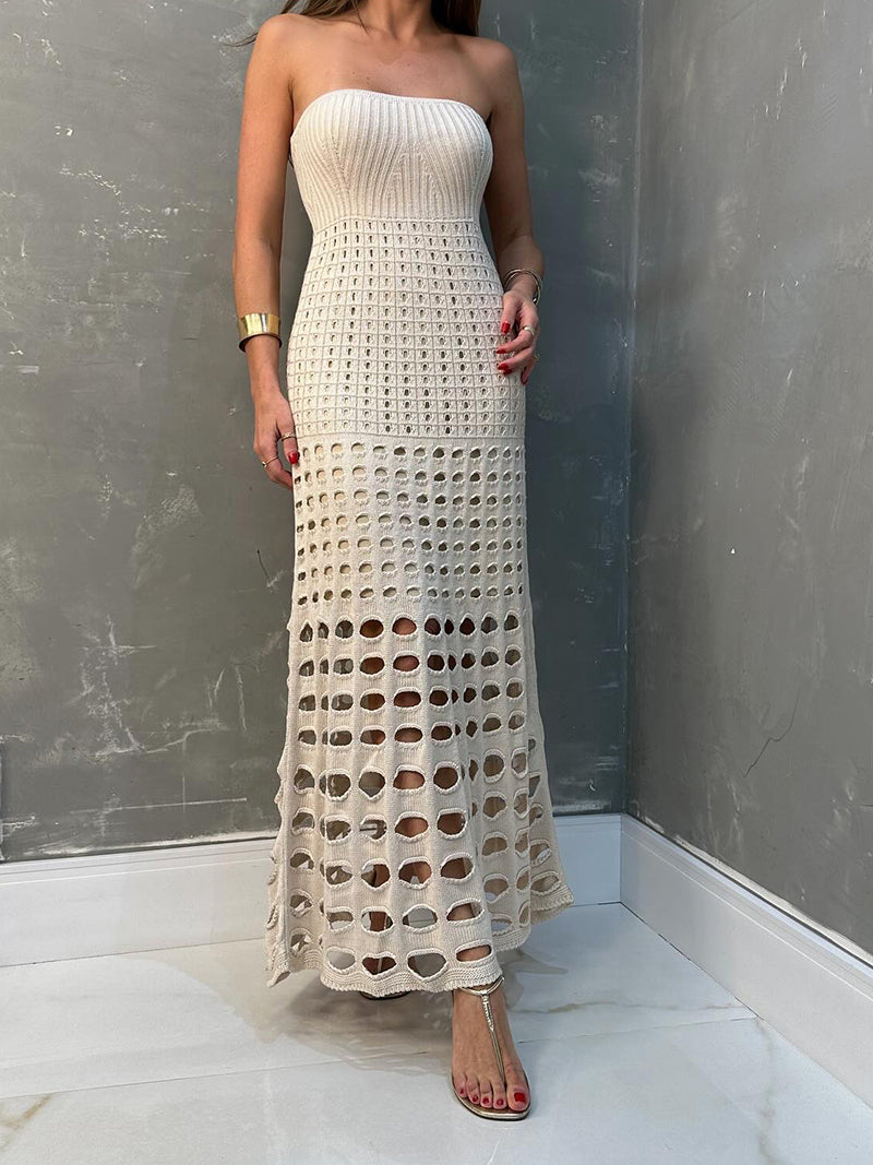 Strapless Smocked Eyelet Maxi Dress