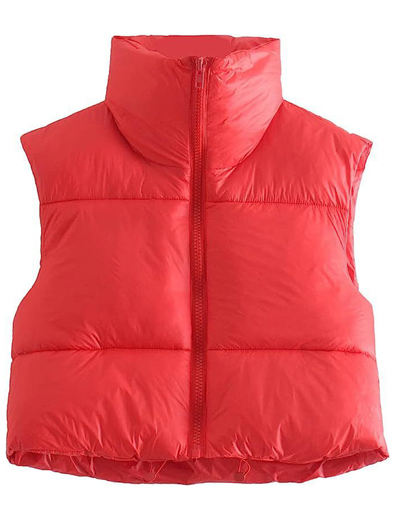Cropped Puffer Vest with High Collar