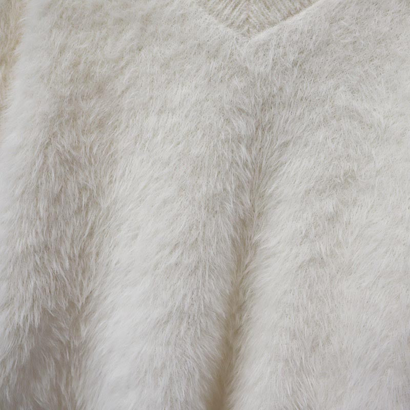 Fluffy V-Neck Loose Knit Sweater