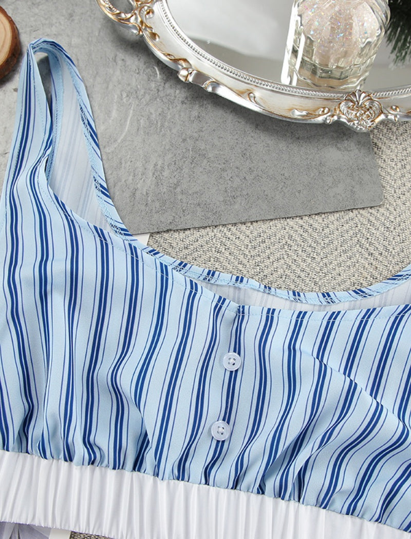Striped Lounge Set with Wide-Leg Pants