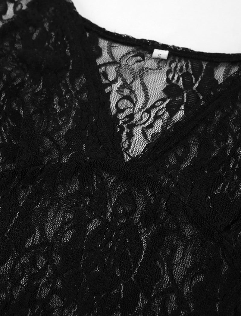 Sexy Lace Sheer Cami High Slit Nightgown