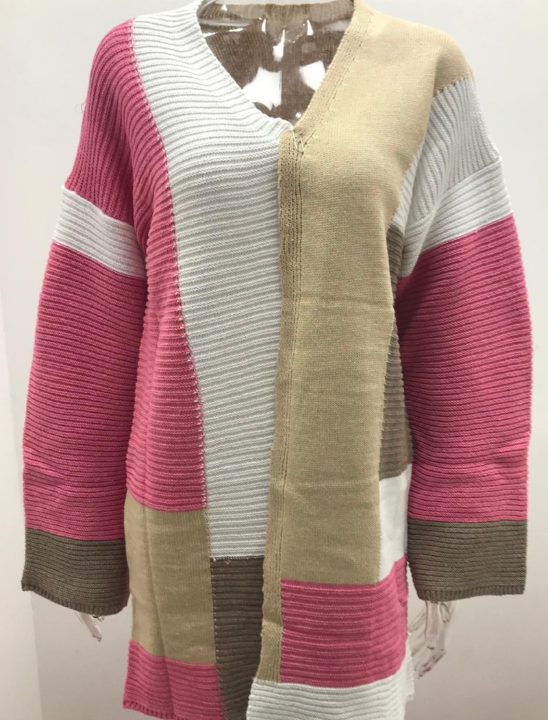 Striped Oversized Knit Cardigan with Open Front