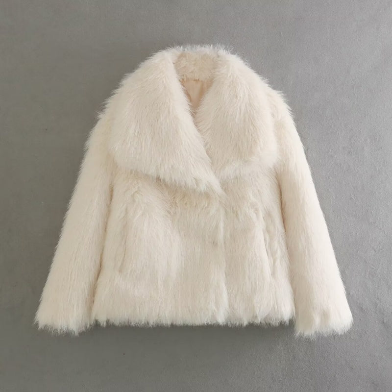 Loose Faux Fur Collar Coat