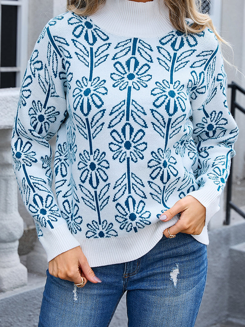 Floral Mock Neck Sweater