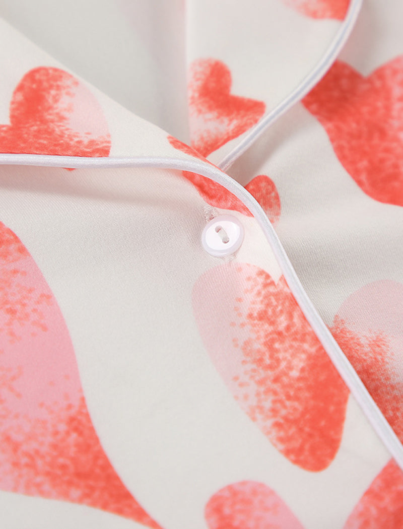 Button-Up Heart Print Short Pajama Set