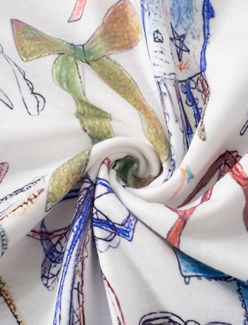 Bowknot Printed Slim Long Sleeve Tee