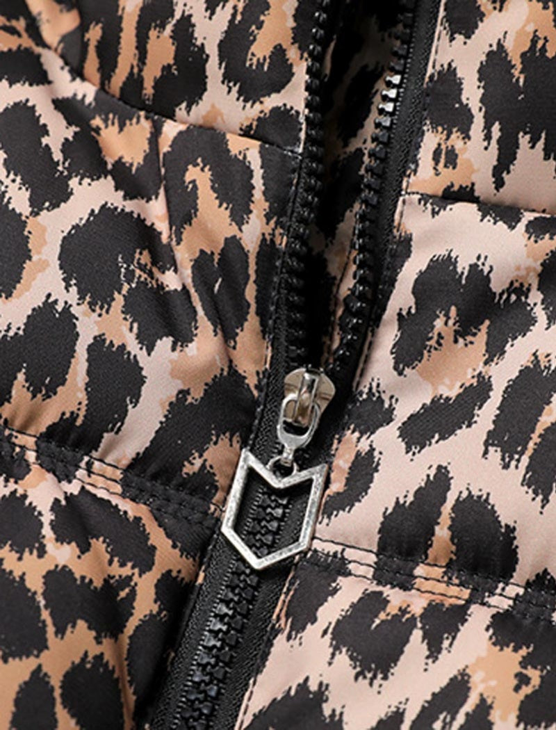 Sleeveless Leopard Print Puffer Vest