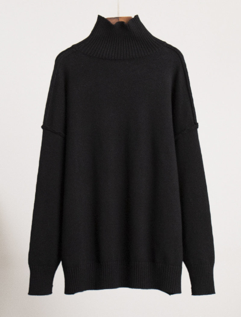 Oversized Turtleneck Sweater with Ribbed Hem