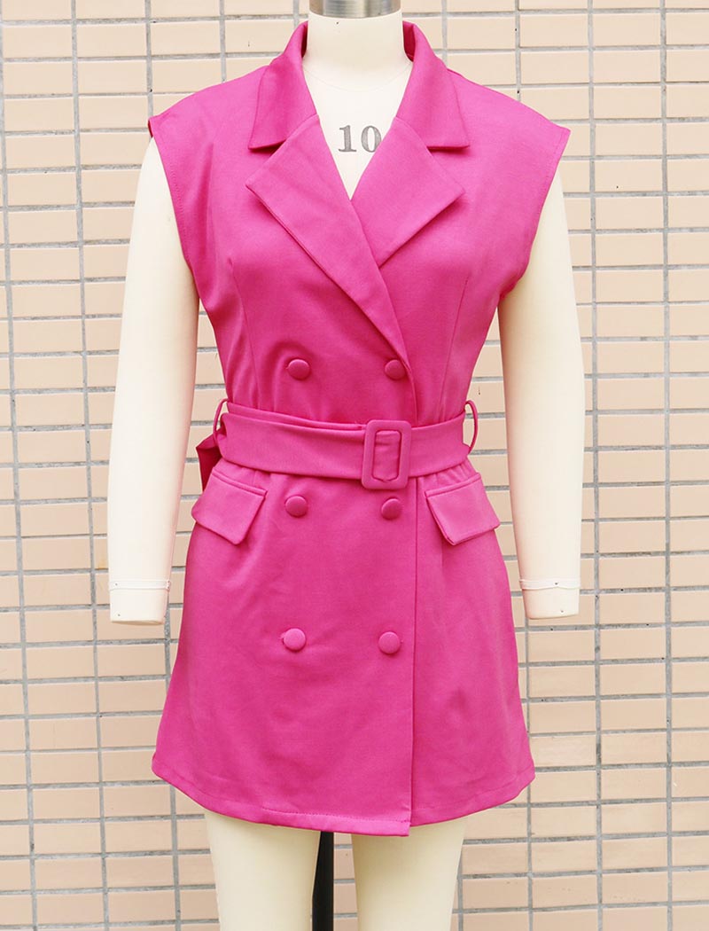 Sleeveless Belted Double-Breasted Mini Dress