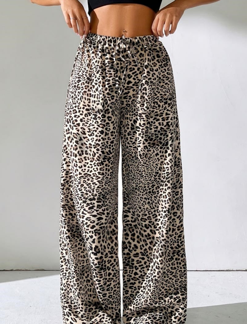Wide-Leg Leopard Print Pants