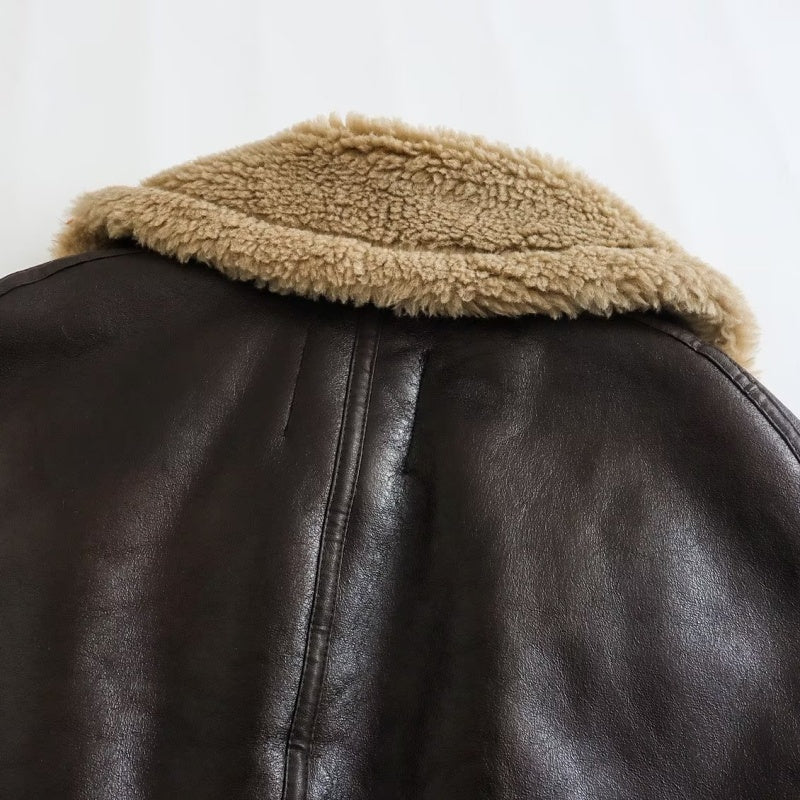 Faux Shearling Collar Zip-Up Jacket