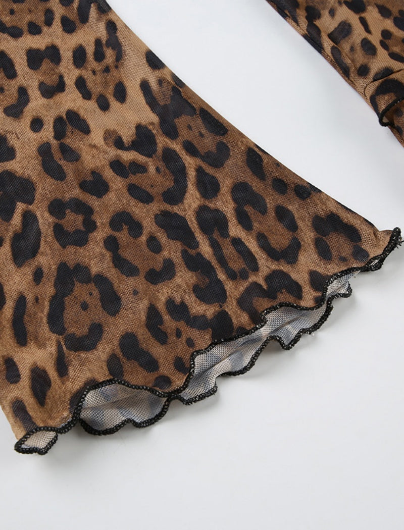 Sheer Leopard Print Long Sleeve Top