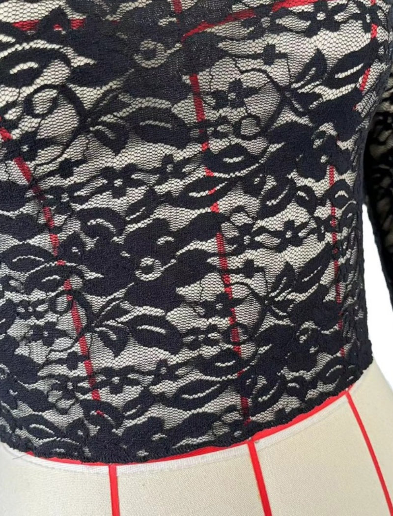 Sheer Lace Long Sleeve Crop Top