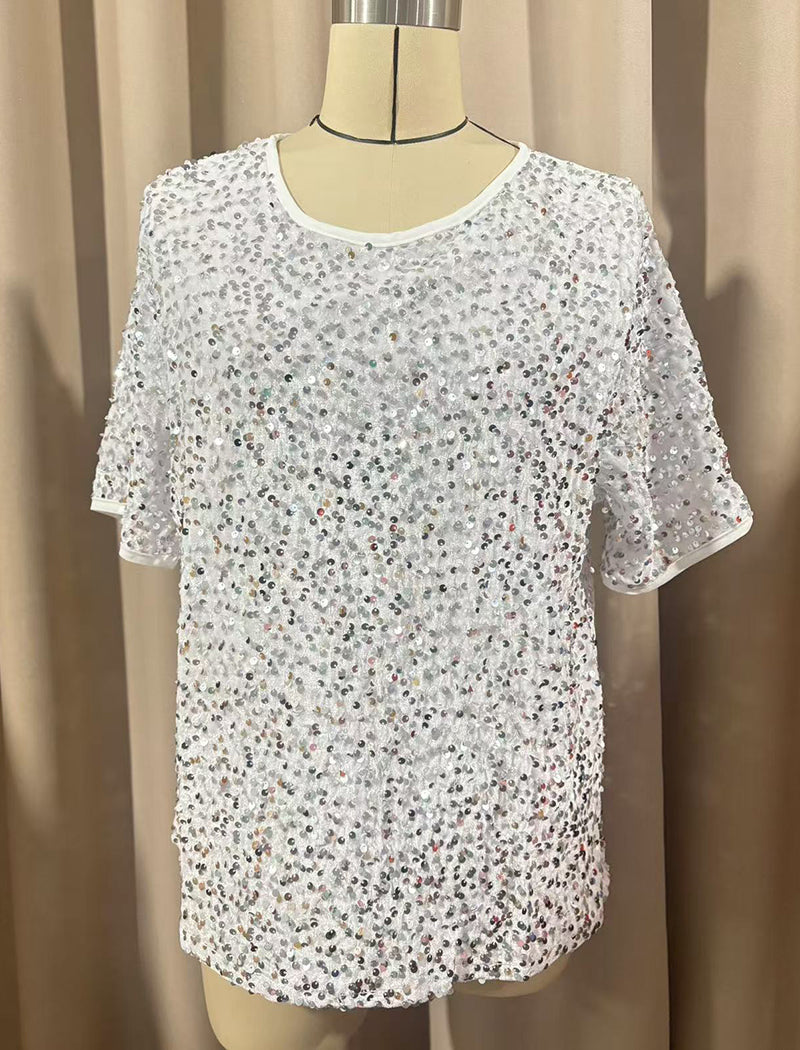 Short-Sleeve Sequin Top