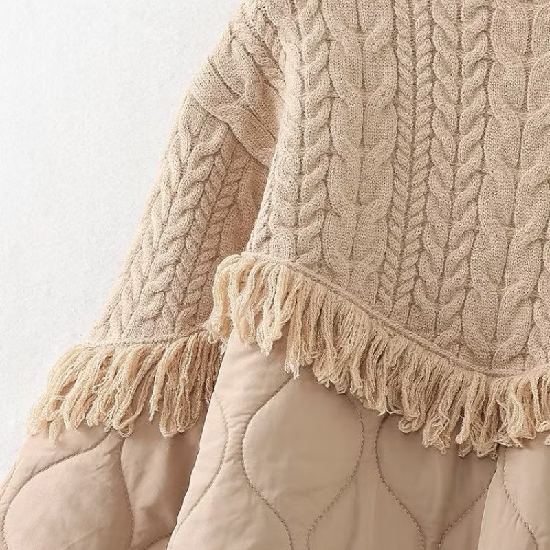 Quilted Knit Jacket with Fringe