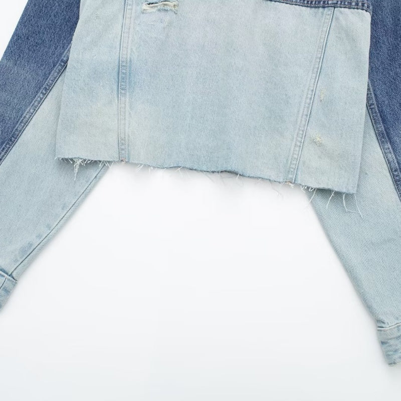 Colorblock Cropped Denim Jacket