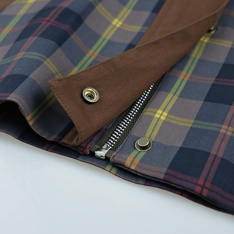 Plaid Faux Fur Collar Zip-up Jacket