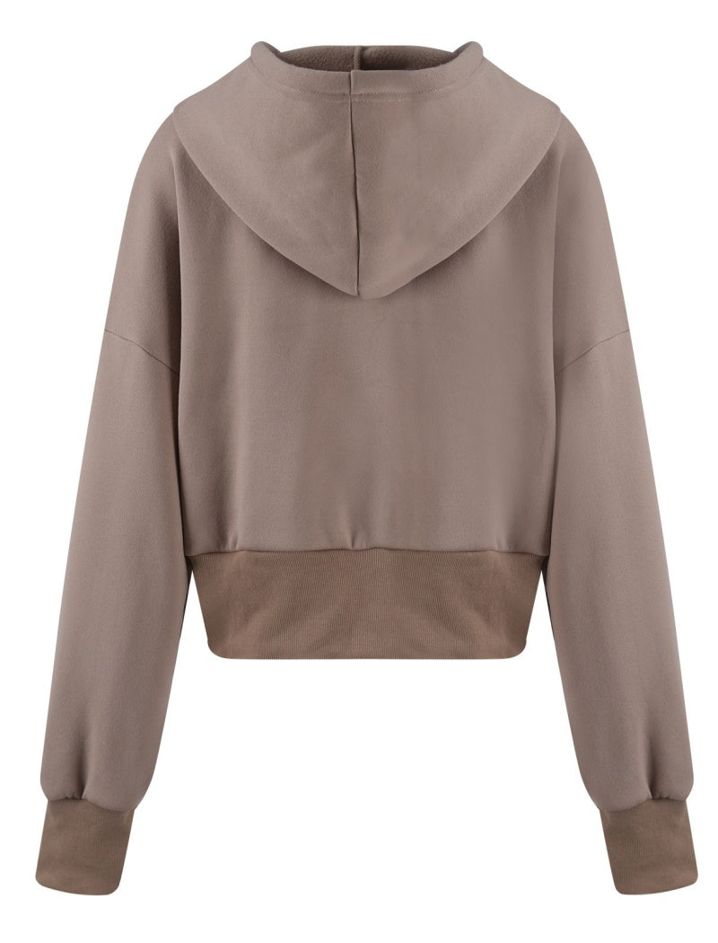 Cropped Zip-Up Hoodie with Elastic Cuffs