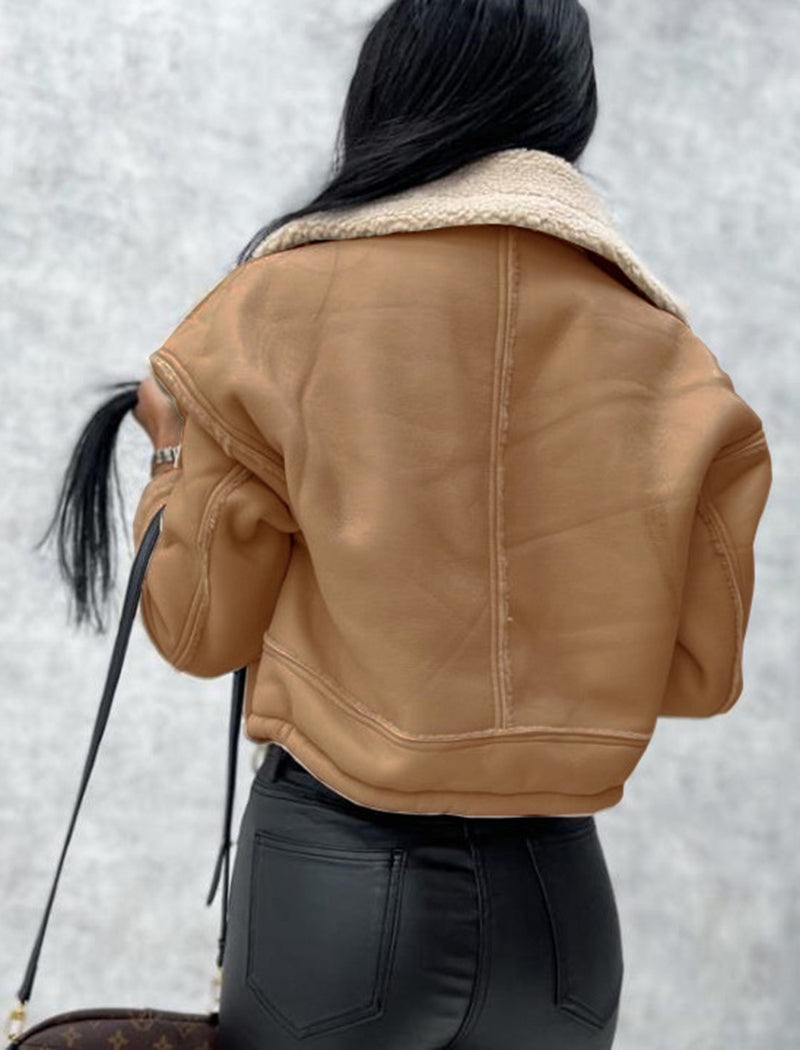 Faux Leather Sherpa-Lined Jacket