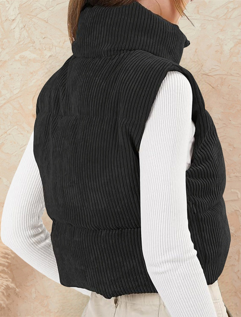 Zip-Up Corduroy Puffer Vest