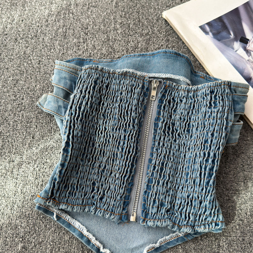 Double Buckle Denim Tube