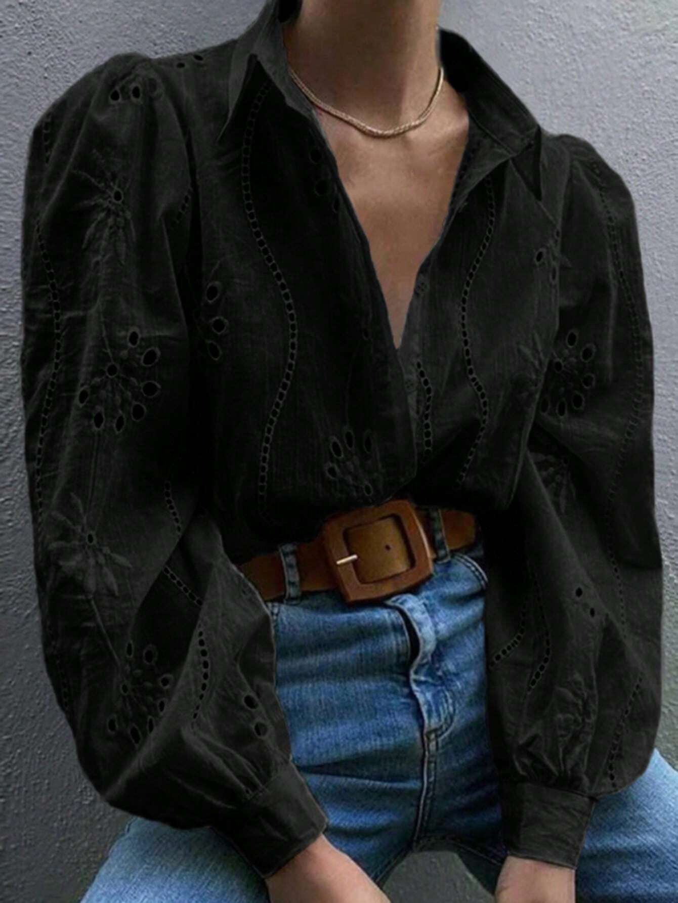 Floral Eyelet Puff Sleeve Blouse