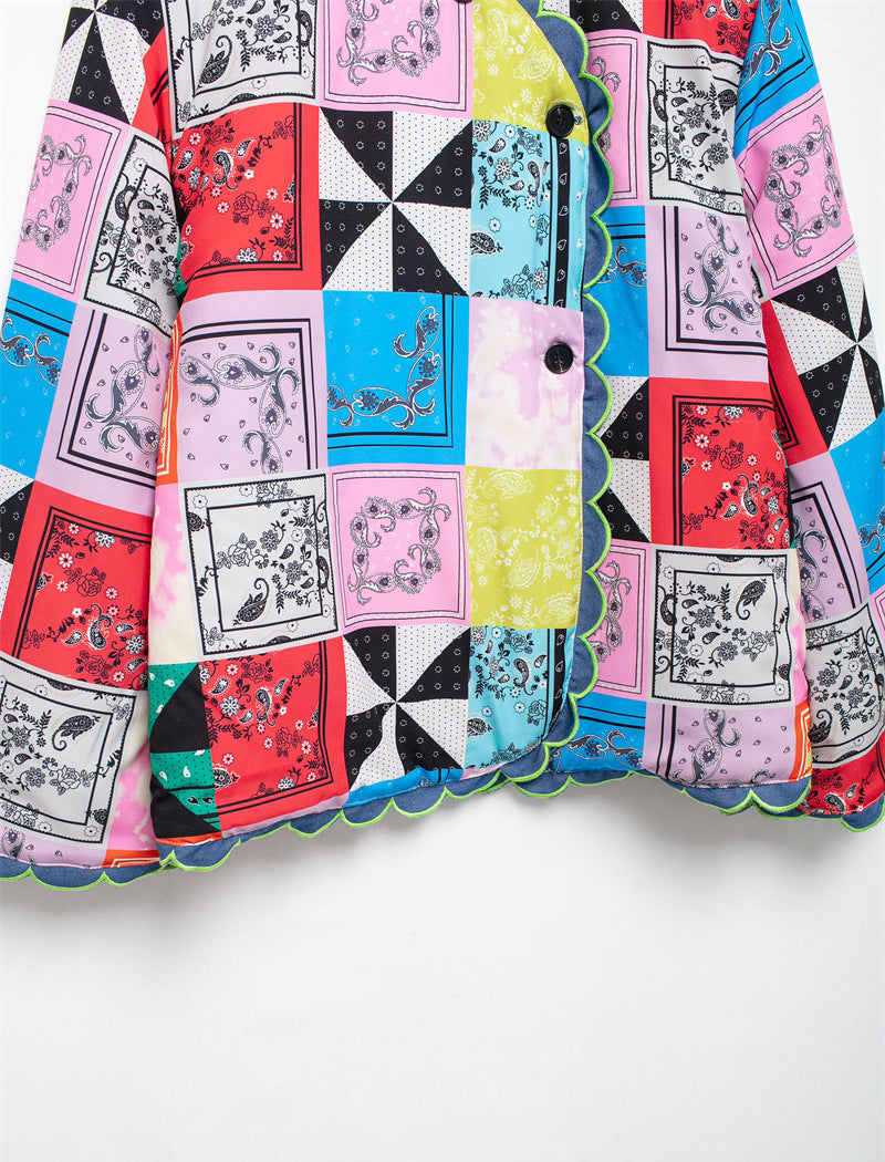 Lace Collar Loose Print Jacket