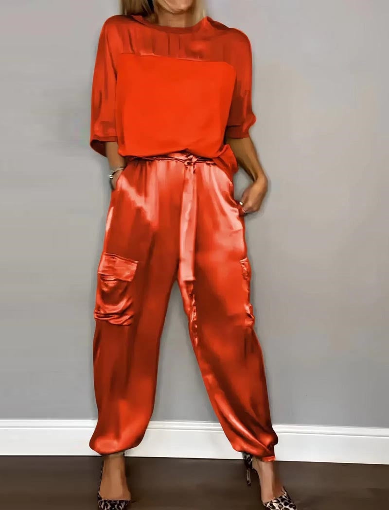 Satin Top and Cargo Pant Set