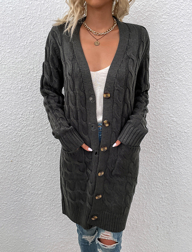 Cable Knit Longline Button-Up Cardigan