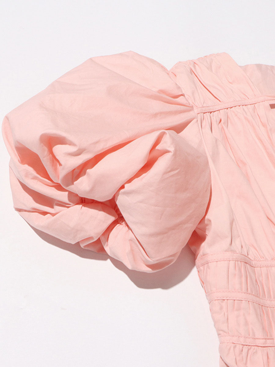 Puff Sleeve Tiered Midi Dress