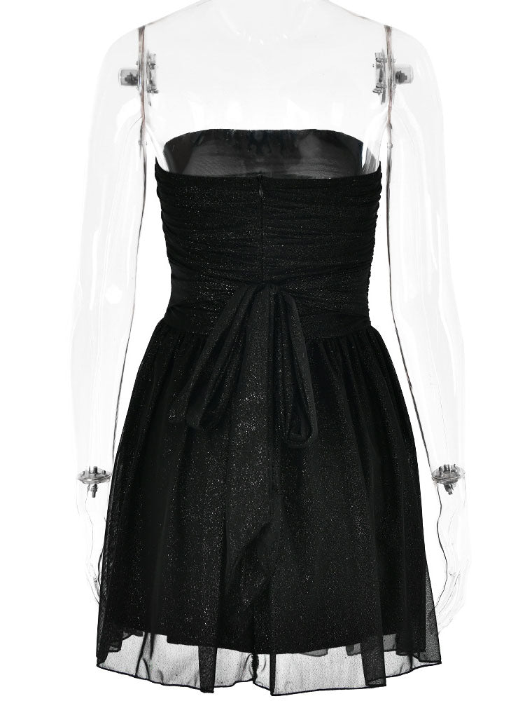 Strapless Ruched Shimmer Mini Dress