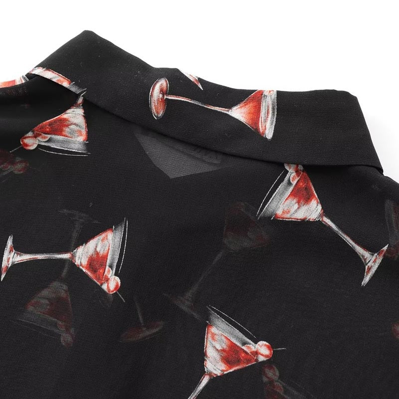 Semi-Transparent Printed Button-Up Long Sleeve Shirt