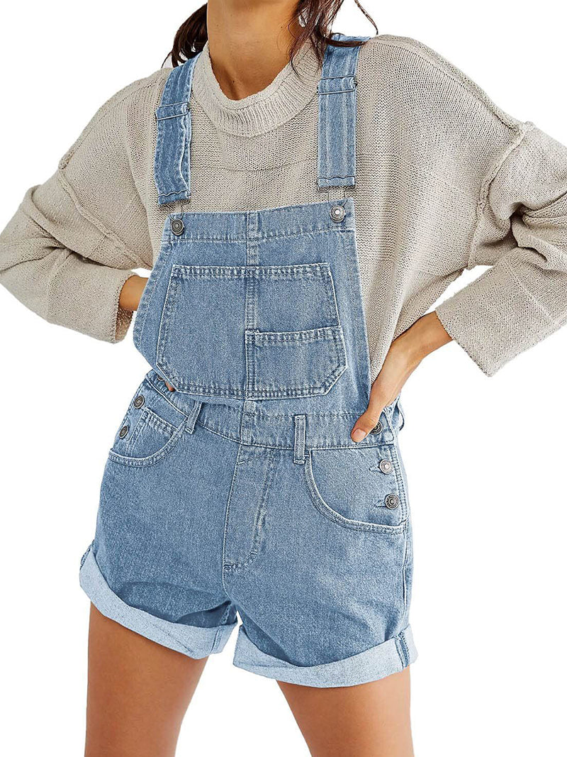 Rolled Hem Overall Shorts