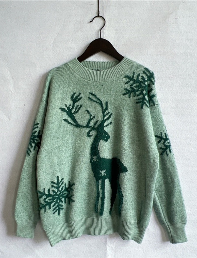 Reindeer Print Holiday Pullover