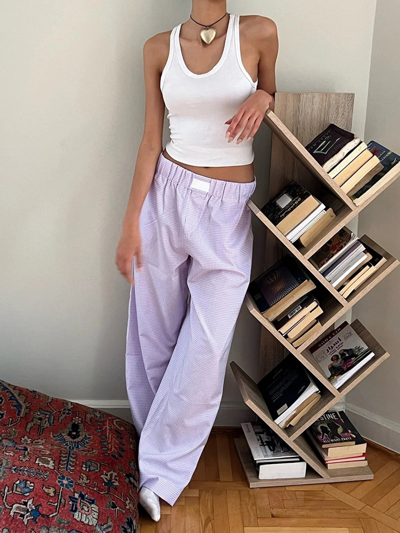 Plaid Mid-Rise Pants