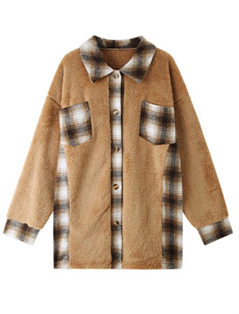 Plaid and Sherpa Button-Up Coat