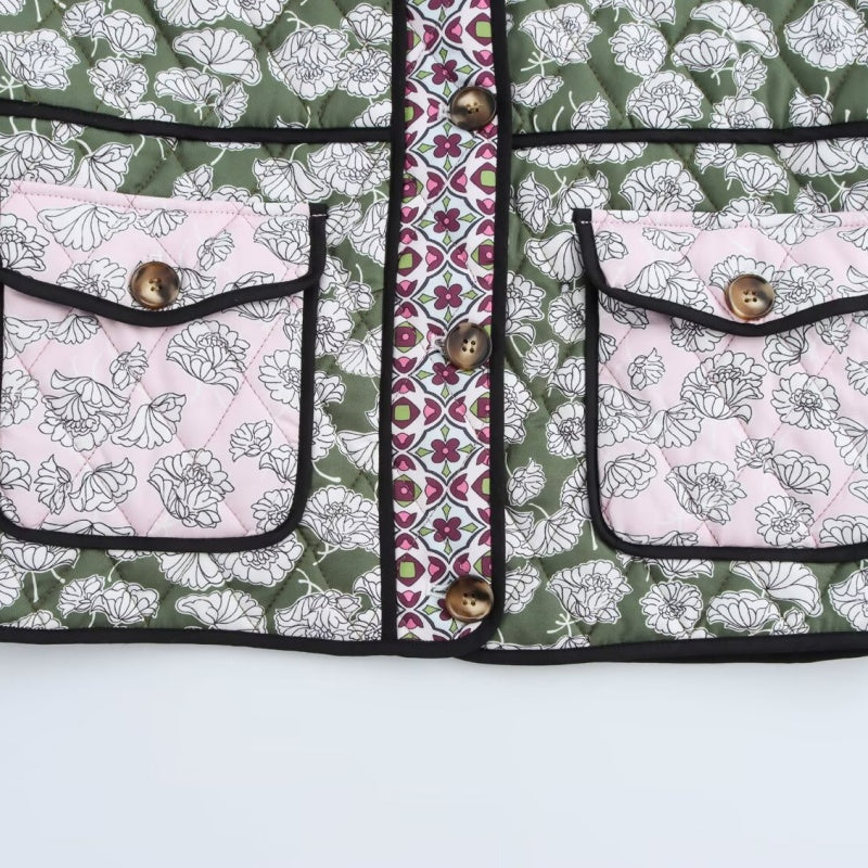 Quilted Floral Contrast Pocket Jacket